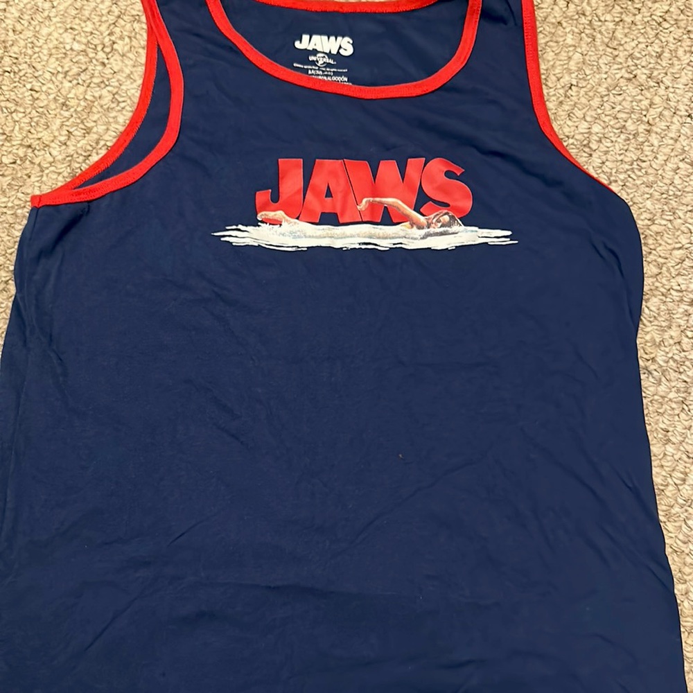 Men’s jaw tank top, size medium blue/red